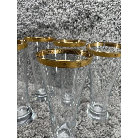 Vtg Circleware Crystal 7 1/8” Gold Encrusted Trim 10Oz Pilsner Glass Classique 5 - Picture 3 of 10